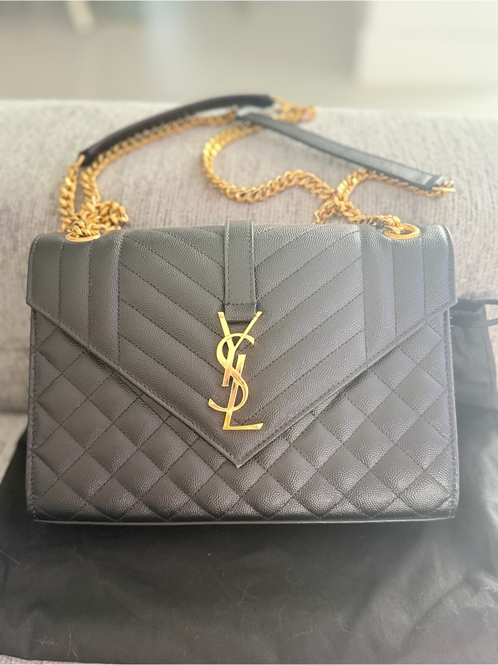 Saint Laurent Black Quilted Envelope Chain Shoulder Bag